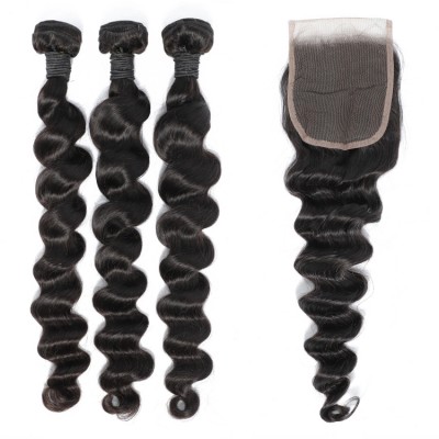 8A grade deep loose wave human hair weave bundles and closure cuticle aligned virgin hair dropshipping to Global for customers