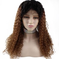 13x6 Lace Front Wigs Brazilian Human Hair with Baby Hair Swiss Lace  Kinky Curl Ombre  T1B/30