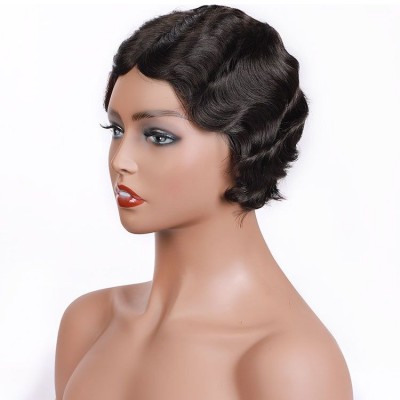 Finger Wave Short Pixie Finger Wave Mommy Wig,   finger wave  100% human wigs pixie short wigs for black women