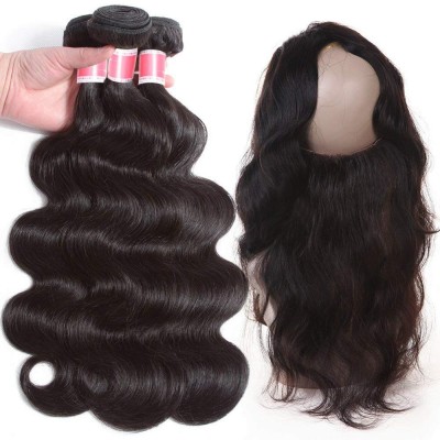 8A grade body wave unprocessed raw indian virgin hair bundles with lace frontals 360 lace closure