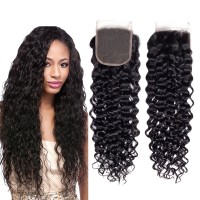 Raw virgin wholesale unprocessed cuticle aligned human brazilian hair water wave HD lace closure 4*4 and bundles