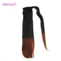 Double drawn thick end ponytail extensions ombre black and brown