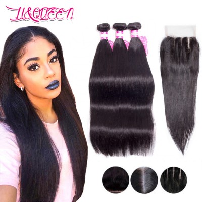 Brazilian straight hair with closure bundles with lace closure straight human hair closure 7A Brazilian virgin hair lace