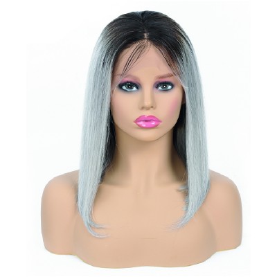 Aliexpress human hair wigs Dropship Non Remy Virgin Hair Two Tone Gray Hair Lace Wig 1B Gray Lace Frontal wigs