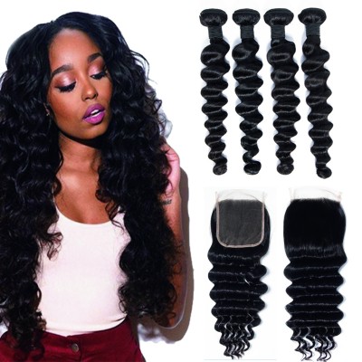 Online Shopping Free Shipping Human Virgin Hair 10A Peruvian Loose Deep Wave Virgin Hair Bundles 3 Piece With Closure