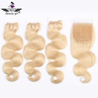 Blonde human hair vendor alli express brazilian body wave with three part closure