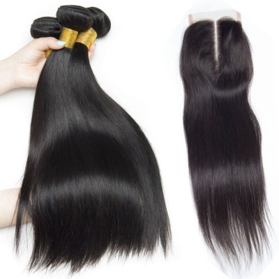 9A Virgin Straight Human Hair Bundle with Closure Mink Brazilian Virgin Hair Wholesale Hair Factory Price