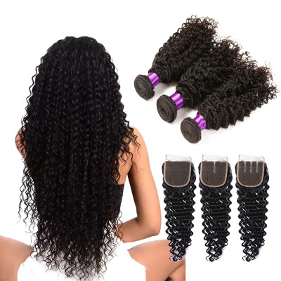 Brazilian Virgin Hair With Closure Deep Wave With Closure Queen Hair Products Human Hair Bundles With Closure