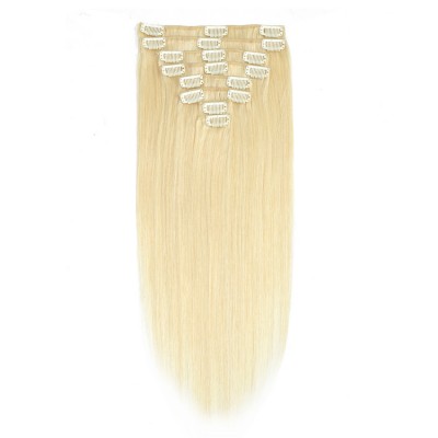 hot selling factory wholesale 120g 140g customized double drawn thick ends blonde remy clip in hair extensions