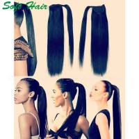 Wholesale 7A Grade Yaki Ponytail Hair Extensions Natural Black Unprocessed Virgin Brazilian Human Hair Wrap Around Ponytail