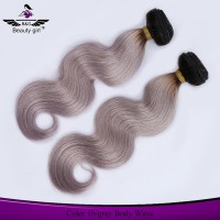 silver grey virgin hair extensions two tone brazilian ombre human hair bundles weave body wave with closure