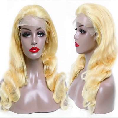 Indian Hair Dropship Blonde Human Hair 613  Lace frontal wigs Virgin Hair Color Human Body Wave Wigs