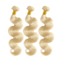 Over night shipping 10"-40" light blonde virgin human weft extension weaving bundles 613 Brazilian Body Wave hair