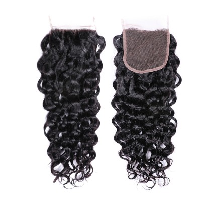 130% density water wave hair closure, unprocessed remy human hair 4x4 closure Free part and middle part closure