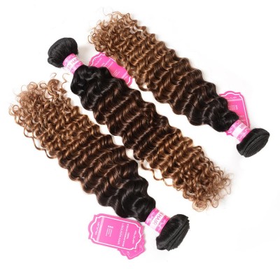 100% Top Quality Ombre Color Hair 10a Three tone Brazilian Hair Deep Wave hair bundles