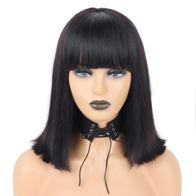 HOT selling cheap cost effective machine made 16" natural black human wig with  100% human cuticle aliened hair for woman